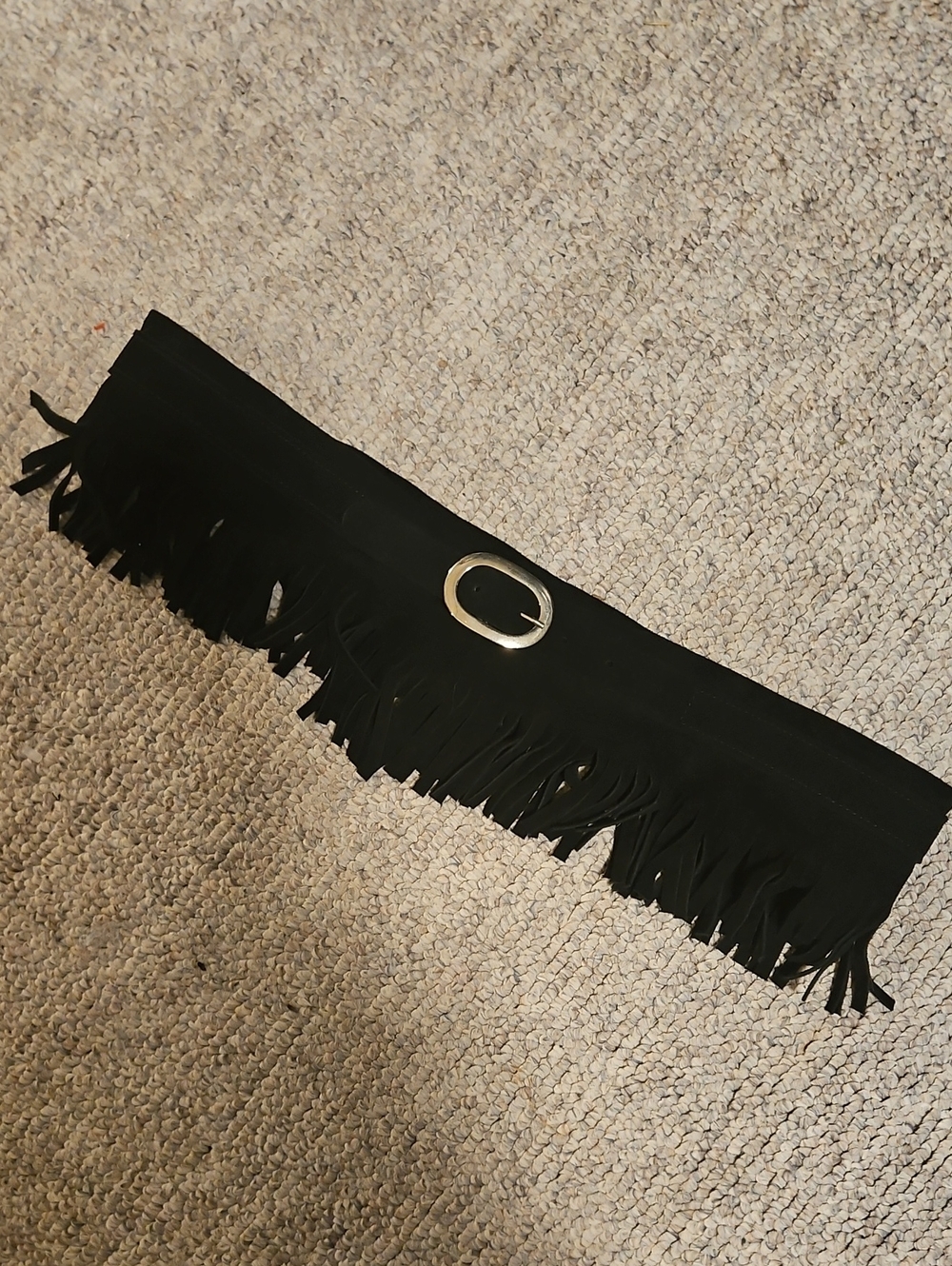 Crown Black Fringed Waist Belt with Oval Buckle, Italian Leather Large